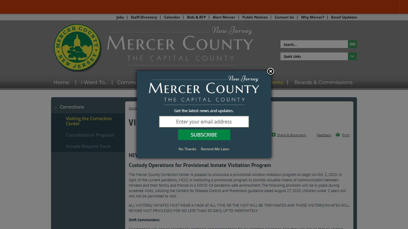 Visiting the Correction Center | Mercer County, NJ